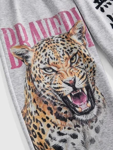 ROMWE Y2K Subculture Street Tiger Pattern New Chinese Style Print Loose Fit Women's Sweatpants - Light Grey - View 5