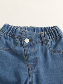 Baby Girl Overlap Waist Slant Pocket Wide Leg Jeans Autumn Winter - Medium Wash - View 6