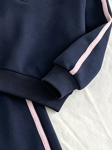 女童 2 件套休閒時尚春秋冬款立領運動衫與寬腿運動長褲套裝，極簡時尚小狗圖案，外出套裝，柔軟面料，時尚寬腿褲款，新風格，時髦女孩，校園時尚返校季 - 彩色 - 查看 8