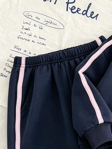 女童 2 件套休閒時尚春秋冬款立領運動衫與寬腿運動長褲套裝，極簡時尚小狗圖案，外出套裝，柔軟面料，時尚寬腿褲款，新風格，時髦女孩，校園時尚返校季 - 彩色 - 查看 7
