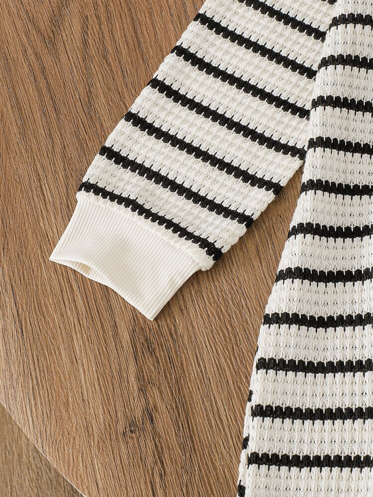 SHEIN Elladie kids Young Girls Dresses 7th Birthday Wedding Black Autumn Fairy Baby , New Fall Styles, Autumn, School, Black And White Striped Dress Winter - Black and White - View 8