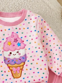 Baby Girl 2 Pieces Set Fashion Casual Colorful Heart & Ice Cream Print Crew Neck Long Sleeve Sweatshirt & Leggings Pants Set, Soft Fabric, Suitable For Outings In Autumn/Winter - Multicolor - View 4