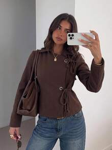 Siren Gaze Women's Dark Brown Belted Overcoat With An Adjustable Drawstring Waist And A Unique Lapel, Ideal For Autumn/Winter. Modern. - Brown - View 1
