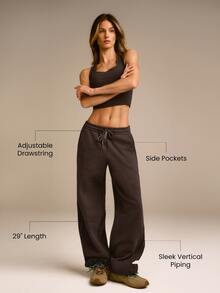 GLOWMODE Everyday Fleece Stay Toasty Soft Warm Lightweight Side Piping Pockets Elastic Waist Drawstring Sweatpants Autumn Winter Daily Casual - Chocolate Brown - View 2