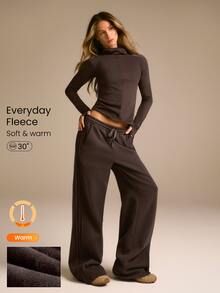 GLOWMODE Everyday Fleece Stay Toasty Soft Warm Lightweight Side Piping Pockets Elastic Waist Drawstring Sweatpants Autumn Winter Daily Casual - Chocolate Brown - View 1