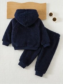 Cozy Pixies Baby Boy Letter Pattern Knit Soft Crew Neck Long Sleeve Pullover Sweatshirt Elastic Waist Long Pants 2pcs Set Fleece Set White Set New York Embroidery Set Baby Boy Set Baby Boy Beige Set Suitable For Winter Suitable For Autumn Back To School Season - Multicolor - View 2