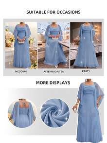 Fleurora Plus Size Dresses Wedding Party Dinner Christening Guest Formal Royal Blue Autumn Elegant Celestial Fall - Dusty Blue - View 3