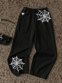 Attitoon Women's Spider Web Pattern Casual Daily Wear Sweatpants - Multicolor - View 5