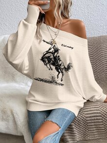 SHEIN LUNE Brown Tops White Top Graphic Tees Renaissance Outfit Women Vintage Sexy Top Fall Winter 2026 Women Fall Winter Sweater Women's Winter Clothing Autum - Multicolor - View 5
