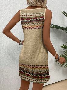 SHEIN LUNE Casual Retro Bohemian Style Women's Geometric Print Camisole Dress, Suitable For Summer,Casual - Multicolor - View 3