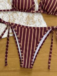 Elavelle 3pcs/Set Random Print Halter Bikini Set For Women, Spring/Summer - Multicolor - View 7