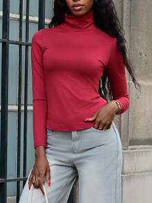 Mima John MOCK NECK SLIM FIT T-SHIRT - Burgundy - View 3
