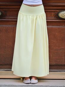 Mima John Women's Plain Zip Up Gathered Casual Yellow Skirt, Summer Winter Spring - Yellow - View 4