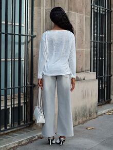 Mima John Women's Oblique Shoulder Long Sleeve Printed 2 In 1 Korean Style Top Oversized - White - View 2