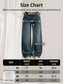 SHEIN Cottnline 100% Cotton LOW RISE WIDELEG CUT LIGHT BLUE WOMEN JEAN - Dusty Blue - View 4