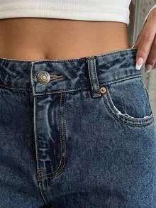 SHEIN Cottnline 100% Cotton LOW RISE WIDELEG CUT LIGHT BLUE WOMEN JEAN - Dusty Blue - View 5