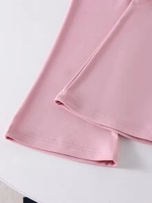 SHEIN Elladie kids Young Girls 2Pcs Autumn/Winter 4-7Y Pink 3D Bow Decor Black Sweatshirt And Pink Bell Bottom Flare Pants Set For Daily Casual Fall Clothing - Black - View 7