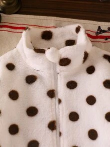 SHEIN 女童白色人造毛立領長袖拉鍊外套，休閒時尚寬鬆外衣，適合日常穿著，春秋冬三季 - 白色 - 查看 8