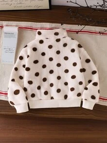 SHEIN 女童白色人造毛立領長袖拉鍊外套，休閒時尚寬鬆外衣，適合日常穿著，春秋冬三季 - 白色 - 查看 2