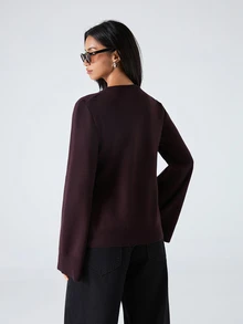 LYSMO 2025 New Women's Burgundy Autumn Chic Everyday Minimalist Solid Color Button-Up Cardigan,Casual Workwear Patchwork Pocket Sweater For Christmas,Winter - Mocha Brown - View 2