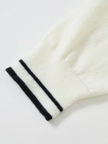 SHEIN 女童秋冬時尚愛心蝴蝶結針織長袖開襟衫與黑色裙子套裝套頭衫 - 黑與白 - 查看 6