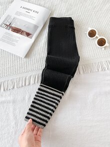 Autumn/Winter Young Girl Elastic Knitted Leggings, Stylish Wearable Base Layer - Multicolor - View 1