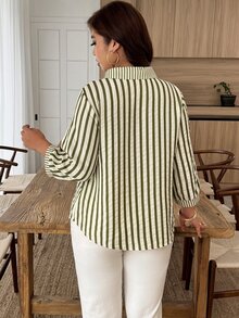 Weeklong Plus Size Women's Striped Colorblock Casual Versatile Daily Wear Shirt Fall - Multicolor - View 4