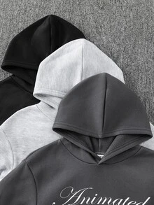 SHEIN 6件組兒童青少年男孩休閒簡約時尚運動酷感字母圖案多色淺灰色、深灰色、黑色套頭運動衫長袖運動褲長褲短褲套裝，適合通勤、上學、日常休閒、度假、旅行、運動，秋冬款 - 彩色 - 查看 3