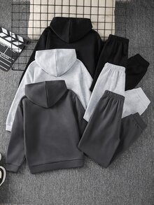 SHEIN 6件組兒童青少年男孩休閒簡約時尚運動酷感字母圖案多色淺灰色、深灰色、黑色套頭運動衫長袖運動褲長褲短褲套裝，適合通勤、上學、日常休閒、度假、旅行、運動，秋冬款 - 彩色 - 查看 2