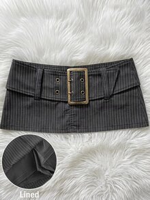 Attitoon 女款休閒極簡復古龐克Y2K百搭派對短裙，深灰色與白色條紋，復古金屬扣短裙，音樂節穿搭，哥德風，女款夏季穿搭 - 深灰色 - 查看 1
