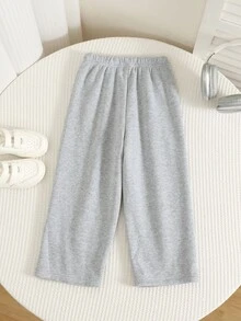 SHEIN Kids 1-Pack Boys Casual Loose Pleated Sweatpants,Fashionable Comfortable Thick For School,College St - Light Grey - View 3