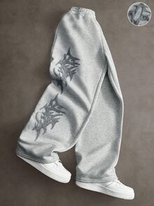 SHEIN Kids 1-Pack Boys Casual Loose Pleated Sweatpants,Fashionable Comfortable Thick For School,College St - Light Grey - View 4