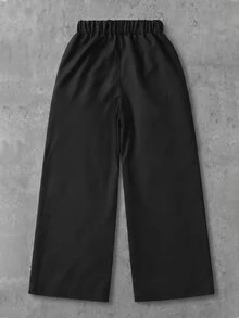 Teen Boy High Street Loose Wide Leg Sweatpants , Black Track Pants Flame Star Graphic Print Trousers For Fall Style School Wearing - Black - View 2