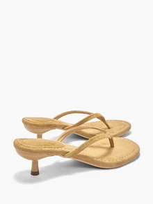 Eladyva Sepatu Selop Wanita Model Thong Hak Kitten Bahan Suede Warna Cokelat Muda Musim Semi/Panas 2026 - Coklat - View 8
