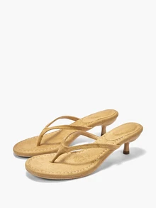 Eladyva Sepatu Selop Wanita Model Thong Hak Kitten Bahan Suede Warna Cokelat Muda Musim Semi/Panas 2026 - Coklat - View 4