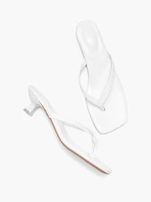 Eladyva Plus Size Summer New Soft Leather Square Toe Sandals, Thong Kitten Heel Sandals - White - View 9