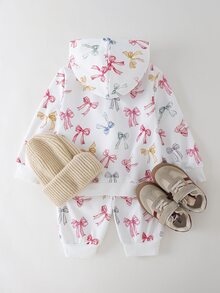 THE HAPPY LOOK 2pcs/Set Young Girl Bow Knit Soft Round Neck Long Sleeve Pullover Sweatshirt And Elastic Waist Pants - Multicolor - View 2
