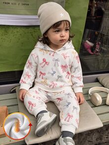 THE HAPPY LOOK 2pcs/Set Young Girl Bow Knit Soft Round Neck Long Sleeve Pullover Sweatshirt And Elastic Waist Pants - Multicolor - View 5