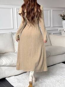 Feyla Gaun Panjang Sedang Elegan untuk Wanita untuk Musim Gugur/Dingin - Khaki - View 2
