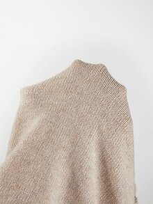 SHEIN Cable Knit Sweater, Asymmetrical Collar Knit Top, Shoulder Button Jumper, Batwing Sleeve Knitwear, N - Khaki - View 8