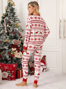 SHEIN Clasi Women's Christmas Home Wear New Year Warm Deer Print Long Sleeve Top And Pants Loungewear - Multicolor - View 6