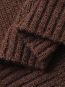 Livesso Loose Business Casual Minimalist Fashion Commuter Office Wear High Neck Knit Cardigan Sweater - Brown - View 8