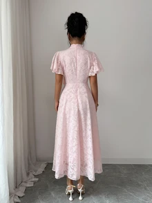 Modelyn Tie-Waist Ruched Cutout Flare Dress For Women - Pink - View 2