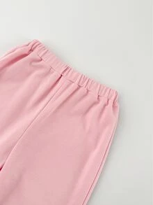 THE HAPPY LOOK 2pcs/Set Young Girl Heart Pattern Knit Soft Crew Neck Long Sleeve Pullover Sweatshirt And Elastic Waist Jogger Pants - Pink - View 5