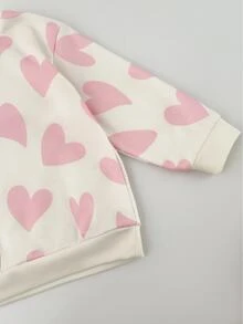 THE HAPPY LOOK 2pcs/Set Young Girl Heart Pattern Knit Soft Crew Neck Long Sleeve Pullover Sweatshirt And Elastic Waist Jogger Pants - Pink - View 4