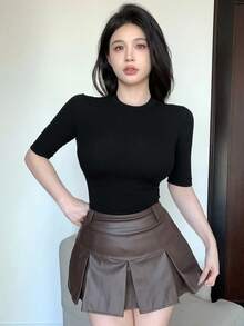 DAZY Women Plain Crew Neck Casual Top, Daily Wear - Black - View 5