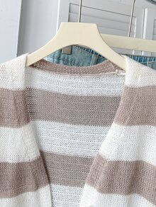 SHEIN Girls' Cardigan Sweater, Fashion Classic Colorblock White V-Neck Dropped Shoulder Long Sleeve, Casual Cute Slouchy, Spring And Autumn School - Multicolor - View 5