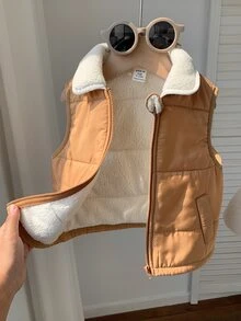 SHEIN 男嬰純色百搭舒適翻領無袖加厚背心 - 彩色 - 查看 4