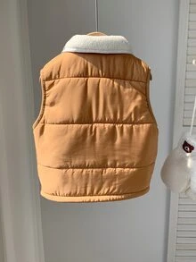 SHEIN 男嬰純色百搭舒適翻領無袖加厚背心 - 彩色 - 查看 2