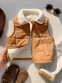 SHEIN 男嬰純色百搭舒適翻領無袖加厚背心 - 彩色 - 查看 3